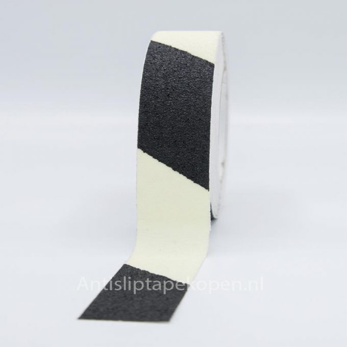 anti slip tape glow in dark zwart wit 50 mm